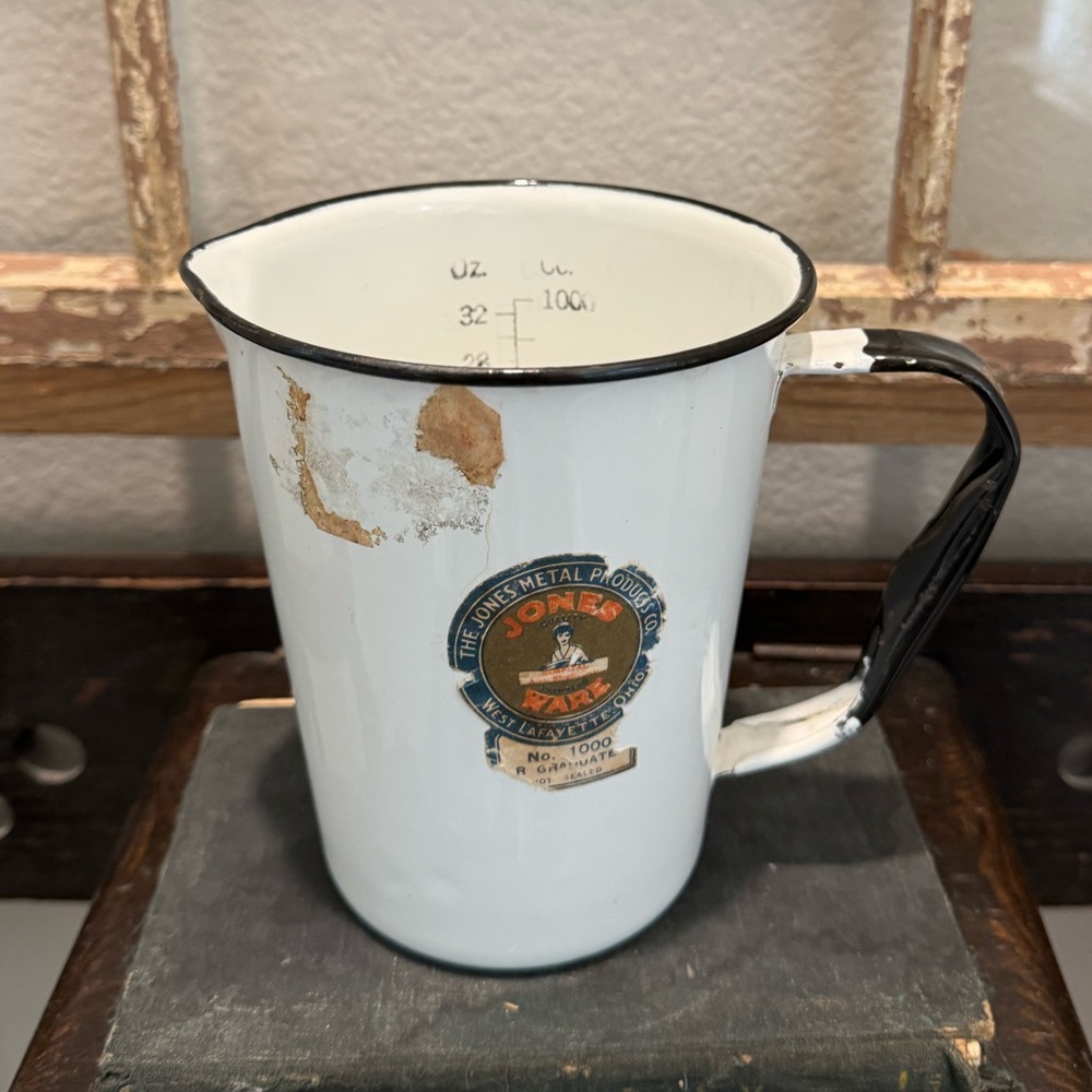 Vintage White enamel measuring cup